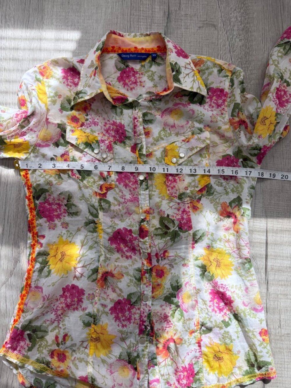 Georg Roth Womens Size XS Top Floral Button-Up Shirt Long Sleeve Cotton Sheer - Picture 6 of 8